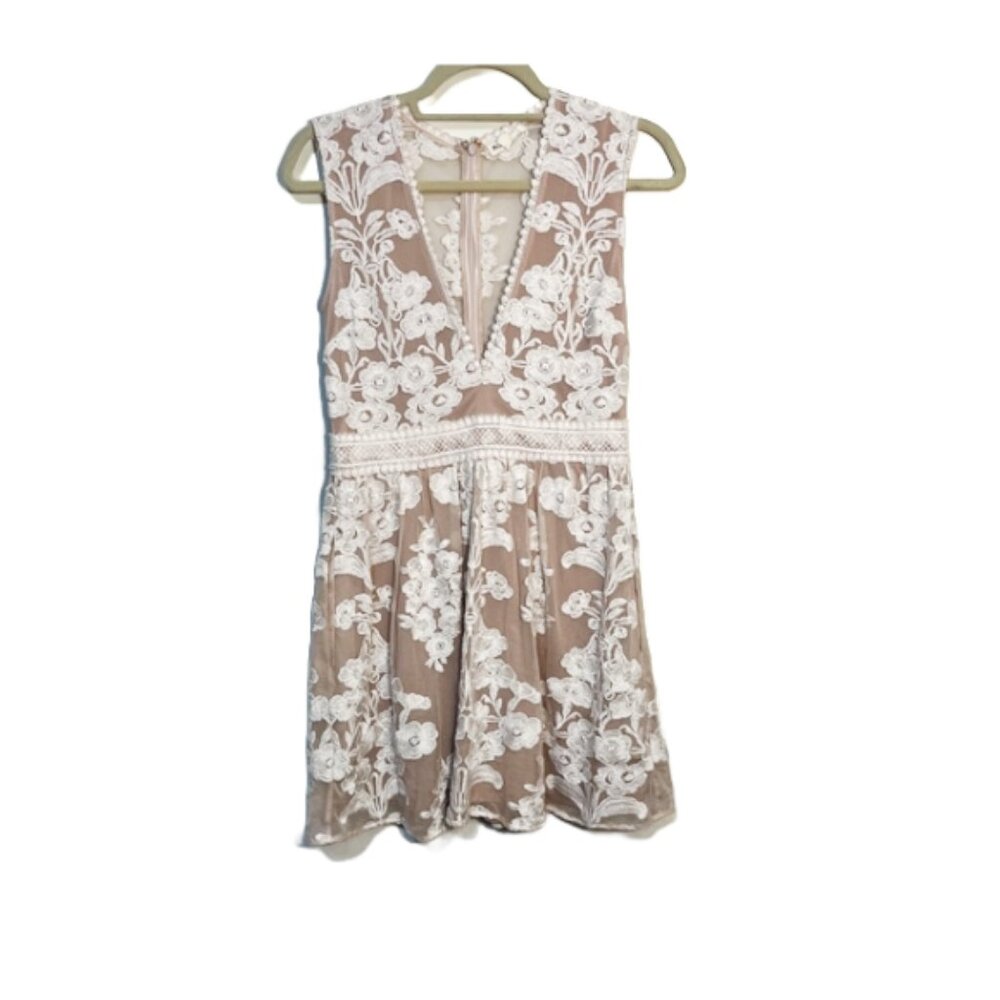 For Love And Lemons Cream lace sheer embroidered Mini Dress